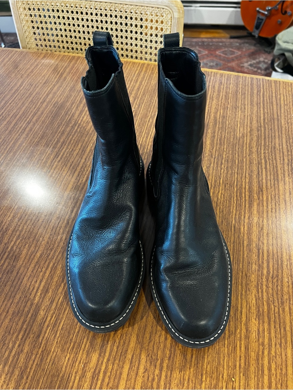 Bernardo Black Leather Lug Sole Chelsea Boot, size 7